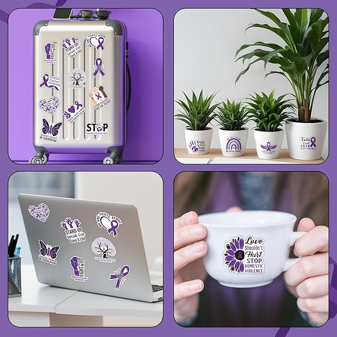 beyumi domestic violence awareness stickers - 1000pcs domestic violence awareness stickers in 2 rolls waterproof vinyl purple ribbon hope faith decals laptop bottle notebook luggage decor adults teens