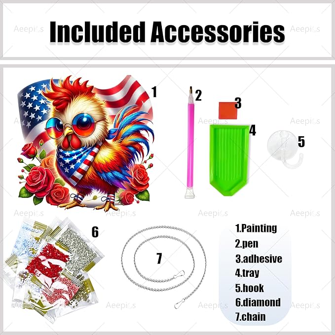 Aeepics Hanging Diamond Art Kit for Adult, DIY Diamonds Painting Pendant Ornament Kit, Acrylic Diamond Art Painting Board Kit (Rooster)