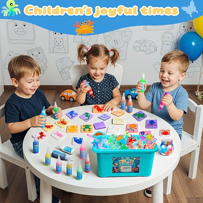 poonoo crafts kits toys - birthday gifts for girls & boys 6-12, 25 molds 20 colors magic water elf toy kit, aqua fairy water gel kit for kids, diy squishy maker, make your own water pets