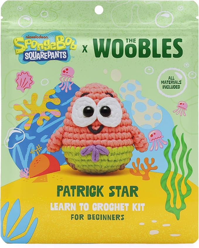 The Woobles Crochet Kit for Beginners – Spongebob Squarepants Craft Kit with Easy Peasy Yarn for Adults & Young Crafters, As Seen On Shark Tank, Step by Step Video Tutorials (Patrick Star)