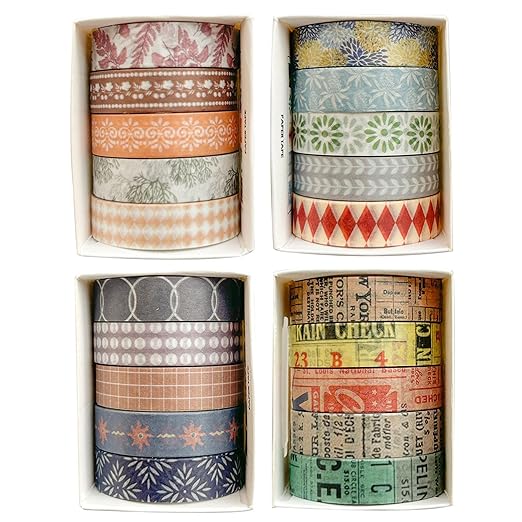 YUBBAEX 20 Rolls Basic Patterns Washi Tape Set Skinny Masking Creative Decorative Tapes, Designer's Selection (Collection 4-Romance)