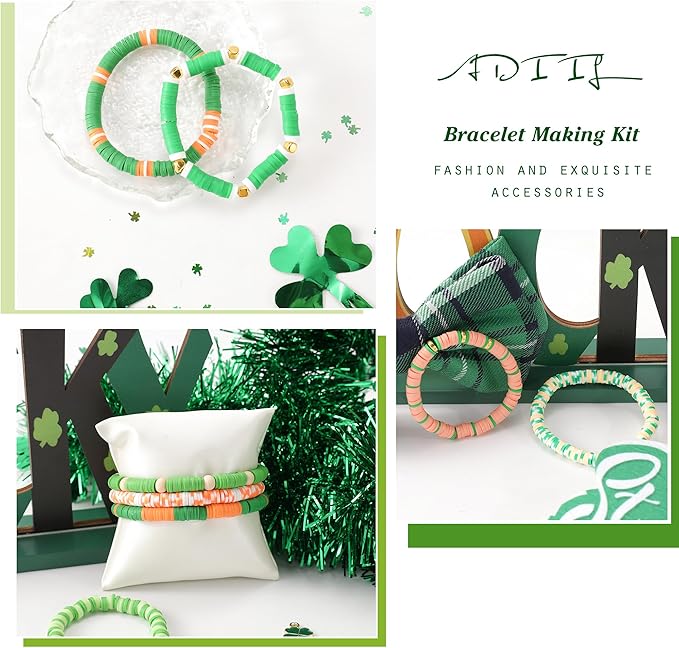 ADIIL 7200pcs Clay Beads Bracelet Making Kit, 6mm Polymer Heishi Beads for Jewelry Making, Friendship Bracelet Kit Birthday Gift for Adults Green Orange