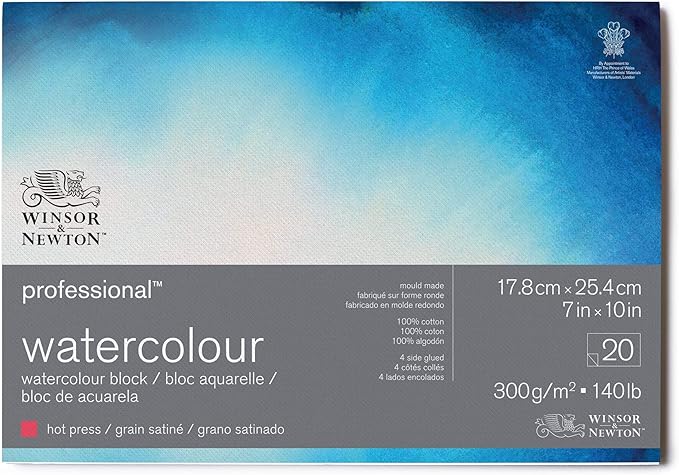 Winsor & Newton Professional Watercolor Paper Block, 7" x 10", Hot Pressed