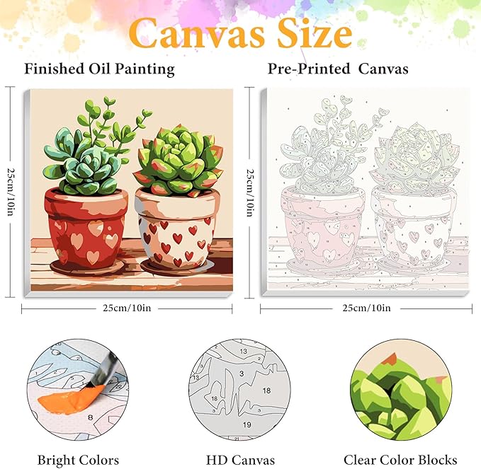 Framed Paint by Numbers Kit for Adults Beginner Succulent, Adult Paint by Number Kits on Canvas Framed Plant, DIY Acrylic Oil Painting by Numbers with Frame, Perfect for Home Decor Gift 10 X 10 Inch