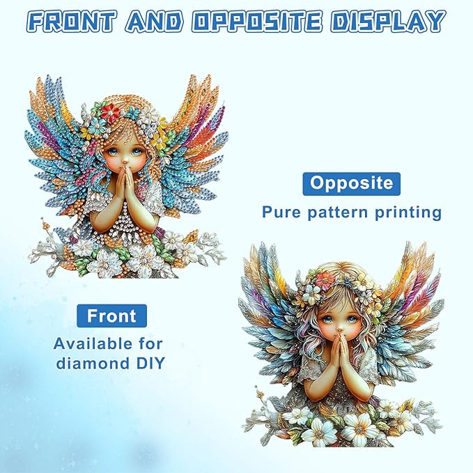 KEYIFA Angel Diamond Painting Kit, DIY Flowers Diamond Art for Adults, Diamonds Pendant Special Shaped Rhinestone Window Hanging Ornaments Home Garden Wall Door Decoration, 20cm Width