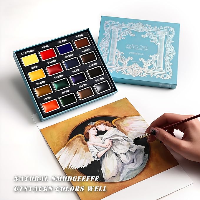 rubens Watercolor Paint Set 16 Colors, Full Pan Solid Artist Watercolors with Removable & Refillable Pans, Highly Pigmented Watercolor, Portable Art Painting Set for Beginner, Artist, Adults