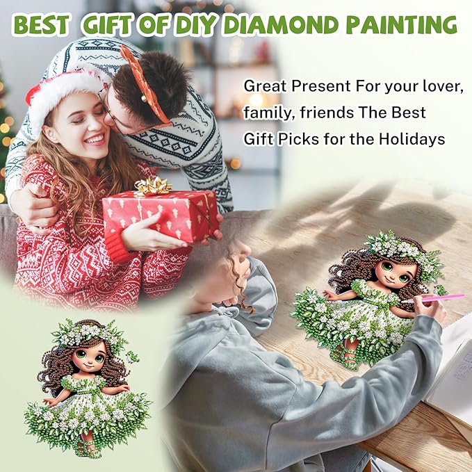 Bowetile Forest Fairy Diamond Art Hanging Kits for Adults, Diamond Art Suncatchers Cartoon Girl, 5D Special Shape Diamond Painting Pendant Window Ornament Gifts for Home Wall Door Garden Decor