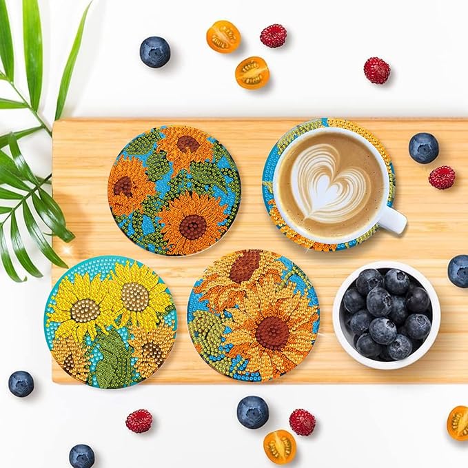 EWJRNSF 6 PCS Diamond Painting Coaster Set - Small Diamond Painting Coasters Kit for Beginners and Adults - Art Craft Supplies Item Sunflower