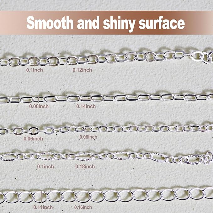 XKCWXY Necklace Chain for Jewelry Making,16.4 ft 5 Rolls Silver Plated Chains for DIY Necklace Bracelet Jewelry Making Accessories with Charm Pendants Jump Rings Lobster Clasps Pliers