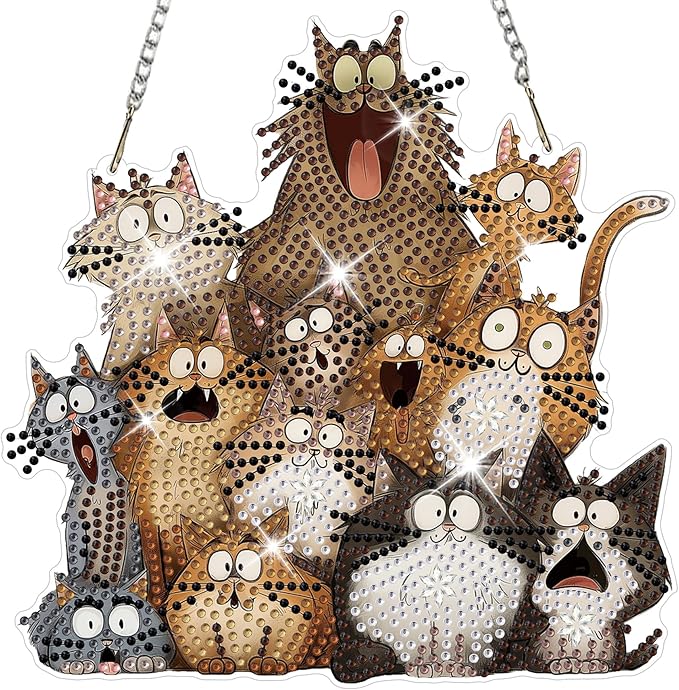 HEIBAGO Cat Diamond Art Hanging Kits for Adults, Diamond Art Suncatchers, 5D Special Shape Diamond Painting Pendant, DIY Window Ornament Gifts for Home Garden Door Wall Decor 8.3 x 8.3 Inch