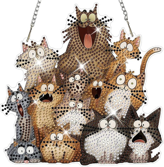 HEIBAGO Cat Diamond Art Hanging Kits for Adults, Diamond Art Suncatchers, 5D Special Shape Diamond Painting Pendant, DIY Window Ornament Gifts for Home Garden Door Wall Decor 8.3 x 8.3 Inch
