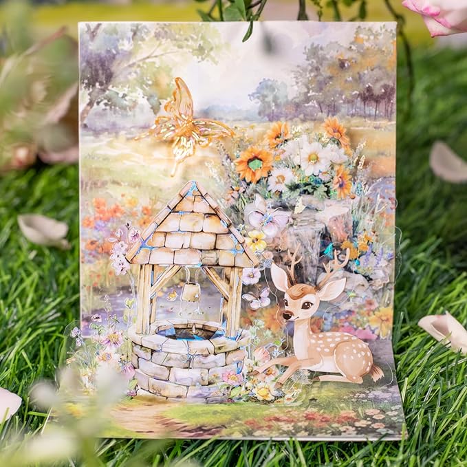 60Pcs The Well of Wishes Series PET Scrapbook Stickers, Flowers Bloom Story Stickers Kit for Scrapbooking, Junk Journal Ephemera, DIY Crafts Waterproof Journaling Supplies