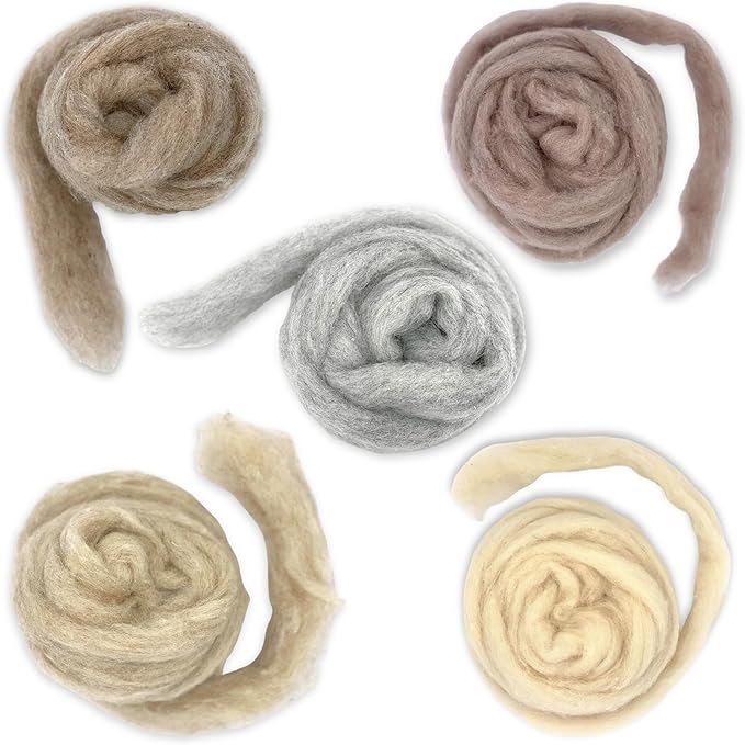 Corriedale Carded Sliver Wool Roving Variety Bundle | Best Core Wool for Needle Felting, Spinning, Wet Felting, Weaving, Dryer Balls, Yarn Roving - Ethically Sourced (Woodland Neutrals)