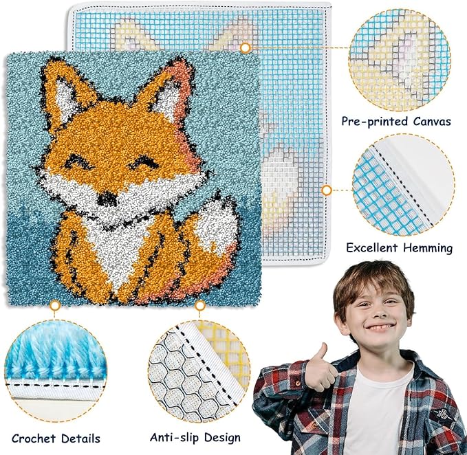 Latch Hook Kits for Kids Adults DIY Rug Tapestry Kits with Printed Canvas Embroidery Kits Festival Christmas Gifts Home Decoration (Elephants)