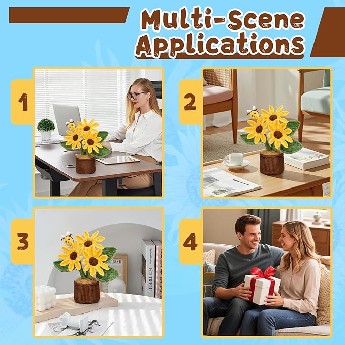 LUNARM Crochet Kit for Beginners, Sunflower Beginners Crochet Kit for Adults, Learn Starters Kit with Video Tutorial, Knitting Yarn, Hook DIY Craft Home Deco, Holiday Birthday Gift