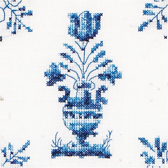 Thea Gouverneur - Counted Cross Stitch Kit - Antique Tiles Flower Vases - Aida - 18 Count - Embroidery Kit for Adults - DMC Embroidery Threads and Other Cross Stitch Supplies Included - 483A