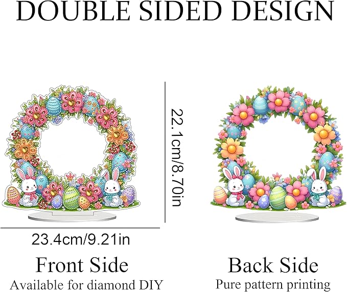 JJFox DIY Tabletop Diamond Art Painting Kit，Special Shaped Rhinestone Desk Placement Ornament，Home Stand Up Gem Painting Craft Kit，Gift,Double Sided. (Easter Wreath)