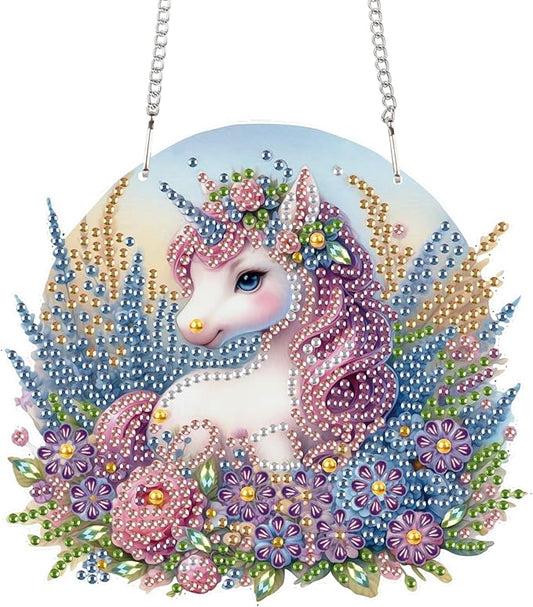 TDFERAN Diamond Painting Pendant Unicorn DIY Diamond Art Ornament Kits Arts and Crafts for Adults Gem Art Hanging for Wall Home Window Decor Paint by Numbers for Abults Painting Art Work