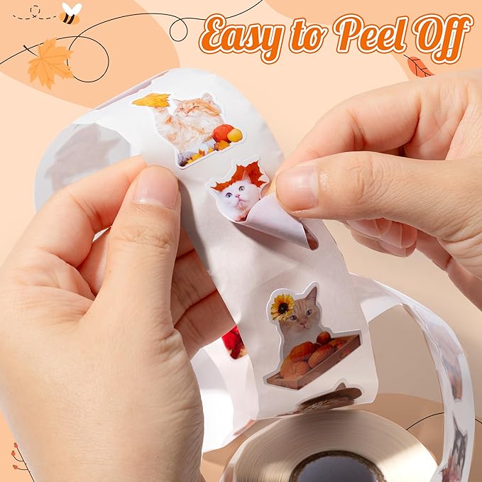 h1vojoxo autumn thanksgiving sticker rolls - 1000pcs fall cat dress up stickers in 2 rolls 16 designs autumn thanksgiving self-adhesive sticker for kids craft envelope cat lover holiday party supplies