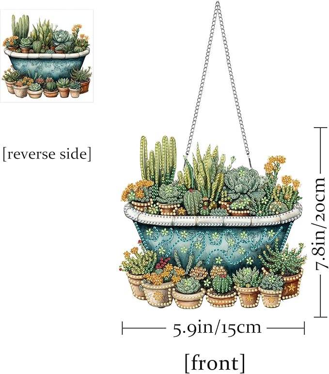 Pavemlo Hanging Diamond Art Kits for Adults Cactus – 8x8 Inch Double-Sided Acrylic Board DIY Crystal Diamond Suncatcher Pendant, Sparkling Home Wall or Window Decoration Handmade Gift