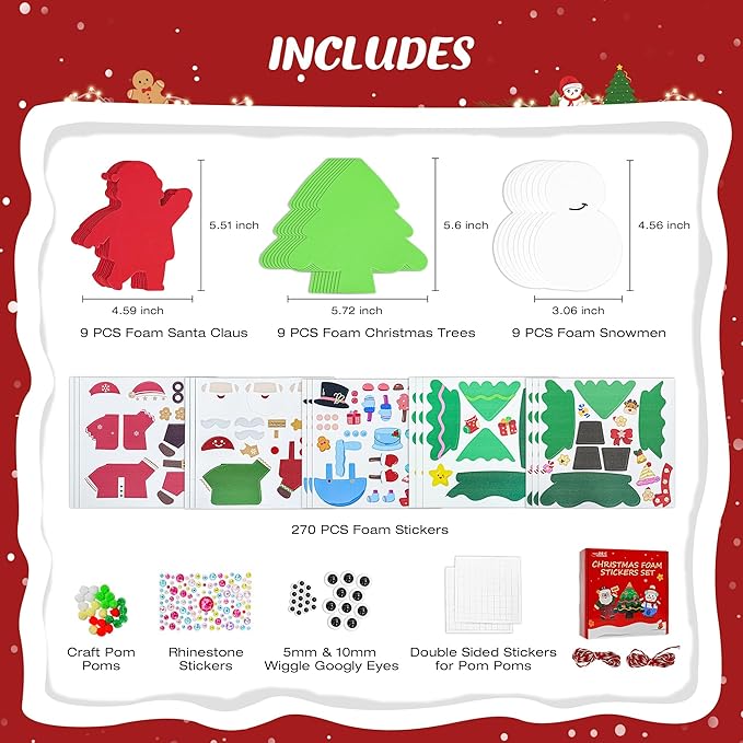 28°C 27 Sets Christmas Crafts Winter Arts and Crafts DIY Christmas Trees Snowmen Santa Claus Christmas Foam Stickers Tree Ornaments for Home Classroom Activities Party Favors Supplies