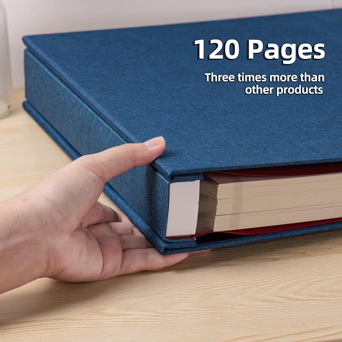Large Photo Album Self Adhesive 4x6 5x7 3x5 8.5x11 Scrapbook Magnetic Album DIY Scrap Book Length 13 x Width 12.8 (Inches) 120 Sticky Pages Linen Cover DIY Photo Album (Blue)