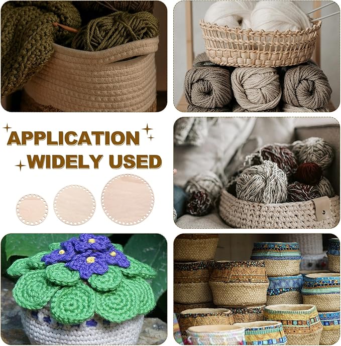 PATIKIL 4" Diameter Crochet Basket Bottom, 4Pcs Round Crochet Knitting Wooden Base for DIY Craft Weaving Basket Making Supplies Home Decoration, Dark Wood Color