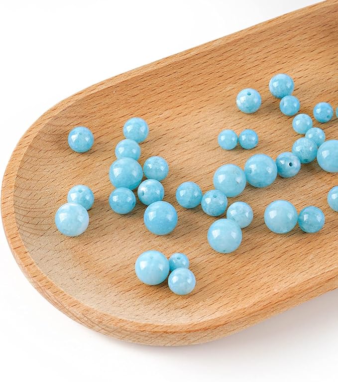 8mm Natural Blue Jades Chalcedony Round Bead - 45PCS Bulk Gemstone Beads for Jewelry Making, DIY Bracelets, Necklaces - Includes Crystal Stretch Cord - Stone Beads for Crafting Gifts