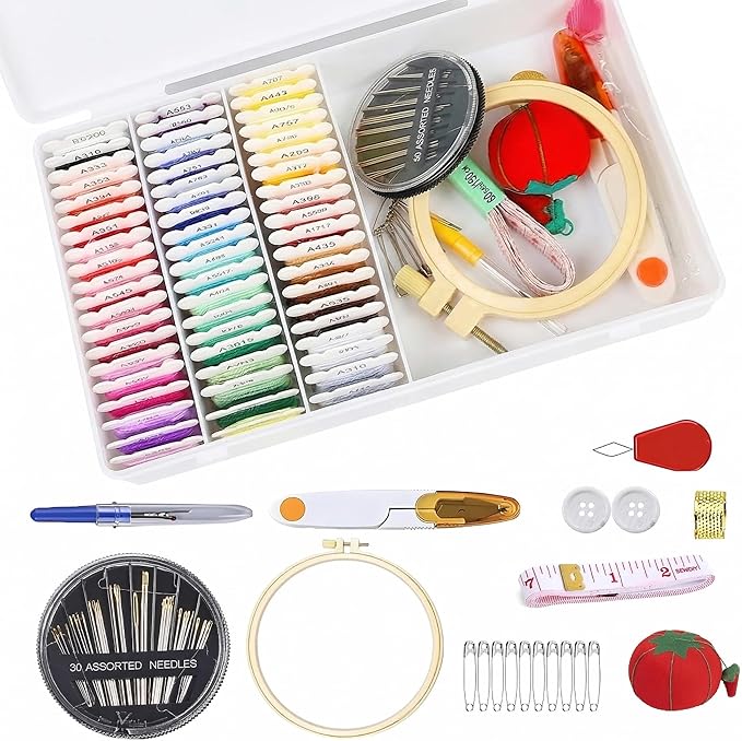 Huacan Embroidery Floss Kit with Storage Box 36/50 Colors Stitching Threads Sewing Kits 53/67 Pcs DIY Cross Stitch Accessories Set for Adults Beginner (60 Color（109 Pcs）)