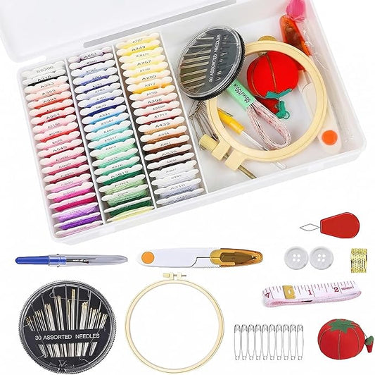 Huacan Embroidery Floss Kit with Storage Box 36/50 Colors Stitching Threads Sewing Kits 53/67 Pcs DIY Cross Stitch Accessories Set for Adults Beginner (60 Color（109 Pcs）)