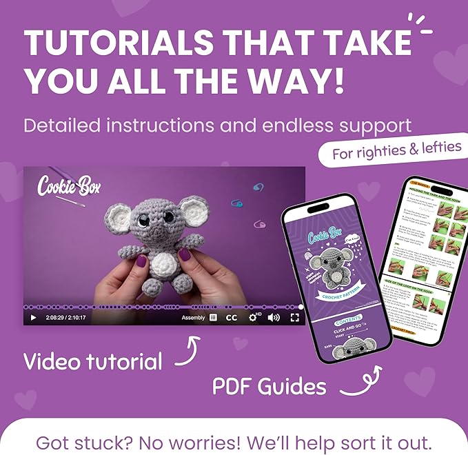 Cookie Box Original Crochet Kit for Beginners – Gift Set to Make Koala Coal Amigurumi Plushie – Easy DIY Crochet & Knitting Starter Kit with Video and PDF Tutorials