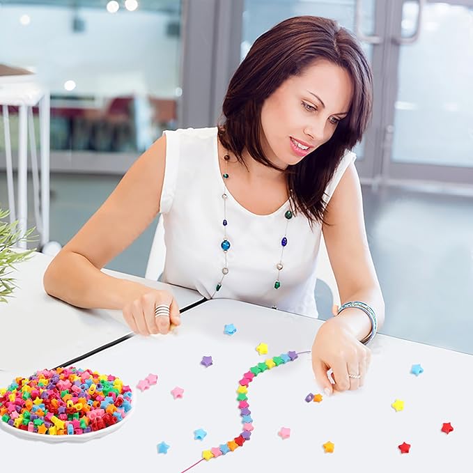 gmma 1000pcs star pony beads shapes for friendship bracelets valentine's day colourful rainbow beads for diy jewelry making bracelet necklace party decoration supplies