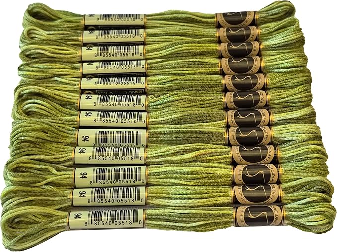 Magical Color Variegated Cross Stitch Thread Color Variations Embroidery Floss Pack, 8.7-Yard, Khaki Green, Pack of 12 Skeins