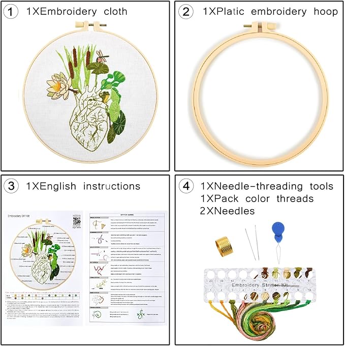 Crafmanoe Embroidery Kits for Beginners Adults, Heart Embroidery Starter Kits Counted Cross Stitch Kits for Beginners Adults Hobbies Set for Women, Embroidery Fabric, Thread, Hoops, and Video Tutorial