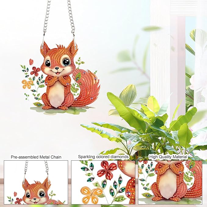 Tontut Easter Diamond Painting Wall Hanging, Squirrel Special Shape Diamond Painting Kit, Acrylic Crafted Diamond Art for Home Wall Garden Decoration