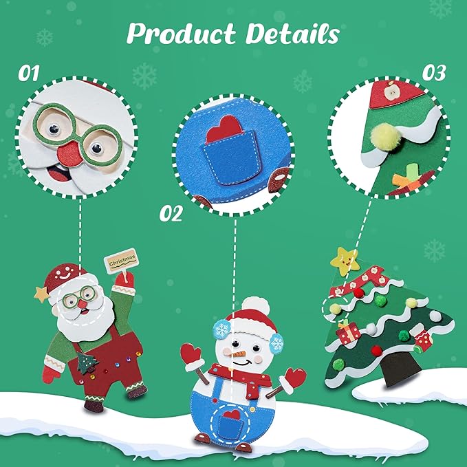 28°C 27 Sets Christmas Crafts Winter Arts and Crafts DIY Christmas Trees Snowmen Santa Claus Christmas Foam Stickers Tree Ornaments for Home Classroom Activities Party Favors Supplies