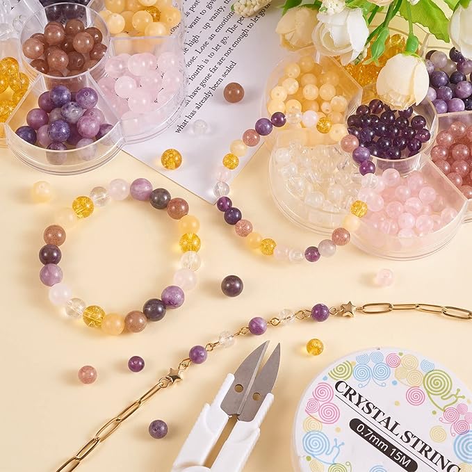 280 Pcs 6mm Crystal Beads for Jewelry Making，Natural Round Crystal Beads DIY Smooth Stone Bead Kit Crystal Energy Healing Beads Charm for Bracelet Necklace (6MM, 7 Color Crystal Beads)