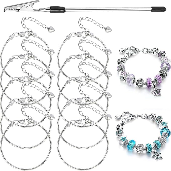 10 Pcs Snake Chain Charm Bracelet Chains with Bracelet Helper 3mm Adjustable Snake Charm Bracelet with Heart Lobster Clasp Extender Chain DIY Bracelet Chains for Women Gift Jewelry Making Supplies