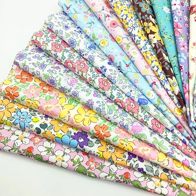 22Pcs 10" Fabric Squares No Repeat Precut Cotton,Wavy Edge Quilting Supplies,DIY Sewing Color Analysis Draping Kit Material Assorted Floral