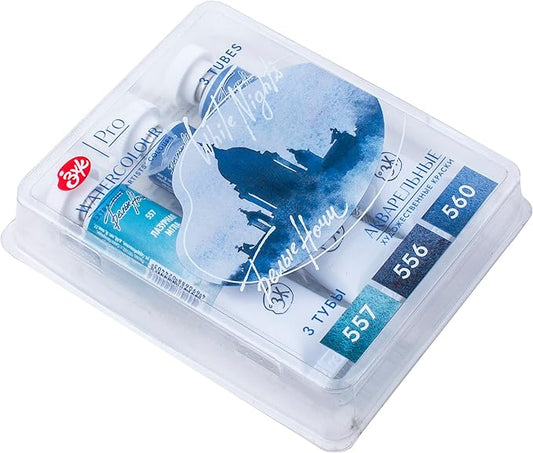 White Nights Extra Fine Artists Grade Professional Watercolor Set 3 * 10ml Tubes Granulating Colors by Nevskaya Palitra (Midnight)