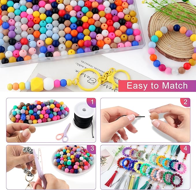300Pcs 9mm Silicone Beads for Keychain Making and Bracelet Making,20 Colors Round Silicone Beads for Pens（Multicolor）