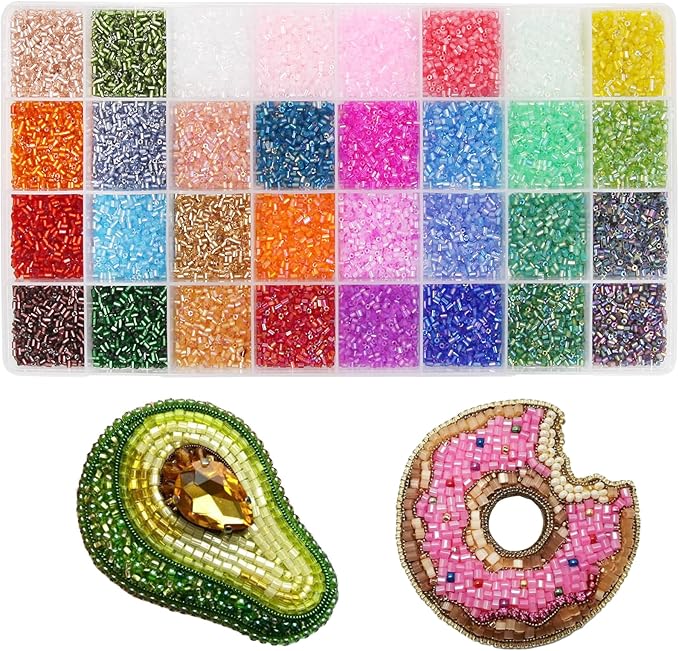 EuTengHao 19200Pcs Tube Beads Kit 3mm Glass Bugle Seed Beads for Jewelry Making Embroidery & Home Decor (32 Vibrant Color)