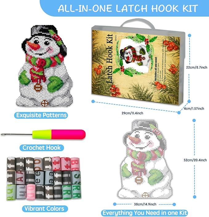 MIAOLLUN Christmas Latch Hook Kits, Snowman Latch Hook Kits Rug with Pattern Printed Crochet Needlework Crafts for Adults Beginner, 20.4X15inch/52X38Cm