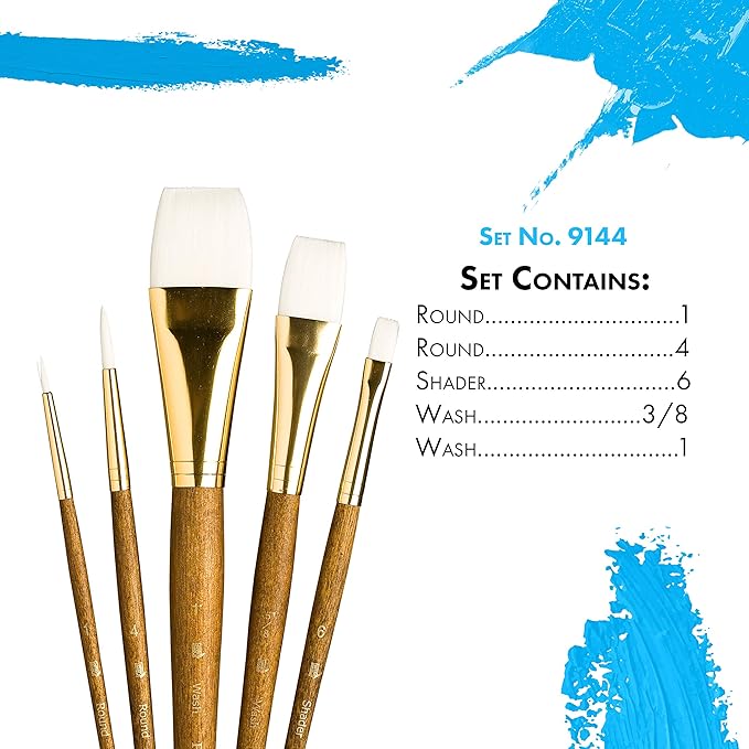 Princeton RealValue Brush Set, Synthetic White Taklon, Brown Handle, 5 Piece, 1 Count