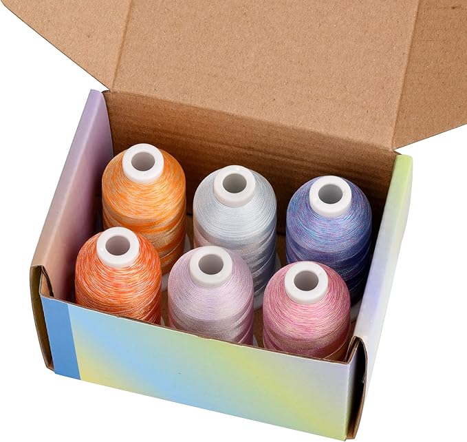 Simthread 6 Colors Polyester Variegated Embroidery Machine Thread 1100 Yards (1000M) for Decoration Babylock Singer Brother Janome Pfaff Bernina Husqvarna Embroidery and Sewing Machines - Sunset
