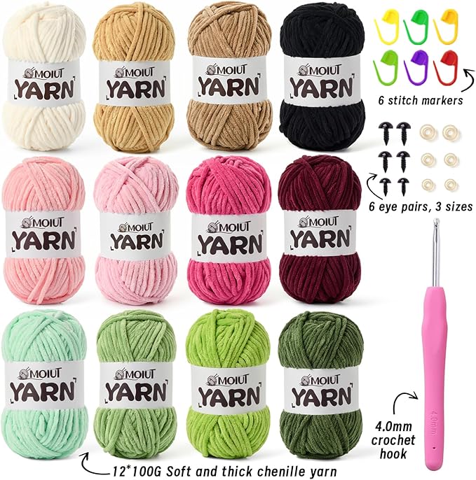 12 Pack Velvet Yarn for Knitting, Chunky Chenille Yarn for Crocheting, Baby Yarn for Crocheting Soft Blanket, Super Bulky 42.3oz(1049yds), Multicolor Amigurumi Yarns Set F