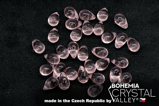 Teardrop Glass Beads for Jewelry Making Set - 120+ Bead Kit of 6x9mm Pendant Drop Beads in 4 Gentle Distinct Colors: Pink, Opal Turquoise, Amber, Crystal AB