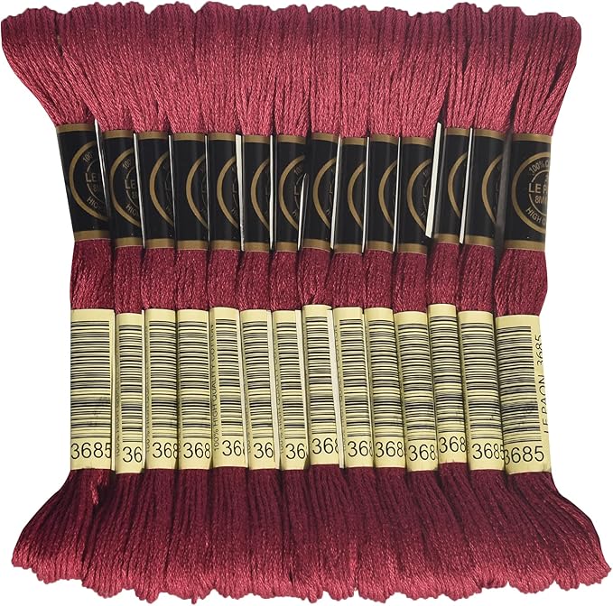 LE PAON Embroidery Floss, 14-Pack Six Strands 100% Long Staple Cotton Embroidery Thread, 8.7-Yard，Color Number：3685, Dark Mauve