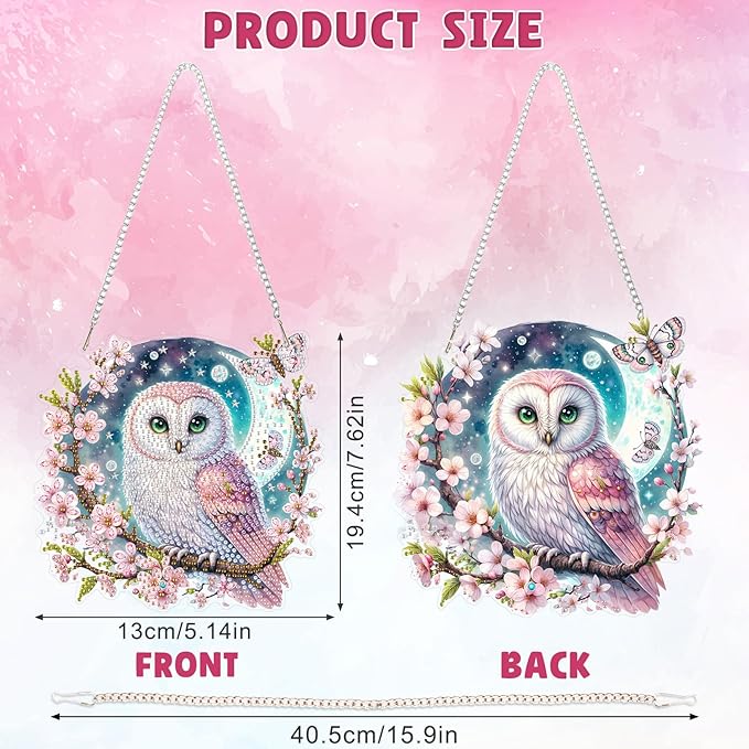 DOMROM Owl Diamond Art Hanging Kit for Adult, Special Shaped Rhinestone, 5D Diamond Art Painting Window Pendants, Home Wall Art Hanging Kits, Double Sided Hanging Ornament 5.1x7.6in