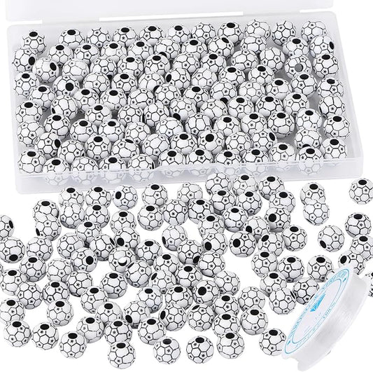 100pcs Soccer Beads with 5.5 Yard Elastic Rope,Acrylic Sports Beads DIY Spacer Bead for Necklace Bracelet Keychains Handmade Jewelry Making Accessories Craft Supplies,12mm(Soccer)